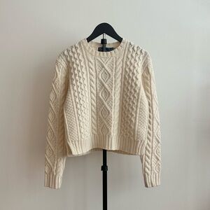 Polo Ralph Lauren Aran-Knit Wool-Alpaca Cable Crewneck Sweater Cream Size XS